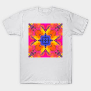 Psychedelic Kaleidoscope Square Blue Yellow and Pink T-Shirt